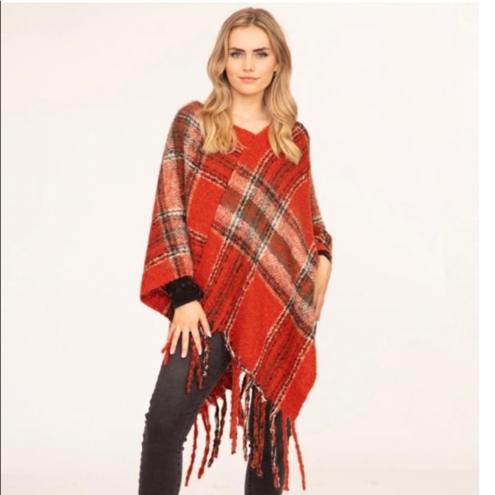 Women’s Plaid Knit Poncho